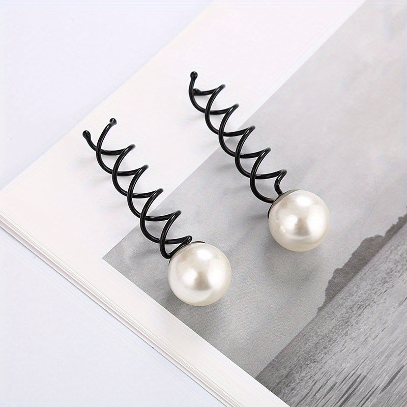 2pcs Spiral Hair Bun Maker Faux Pearl Hair Pin for Women Girls W