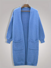  Solid Long Sleeve Open Front Cardigan with Pockets