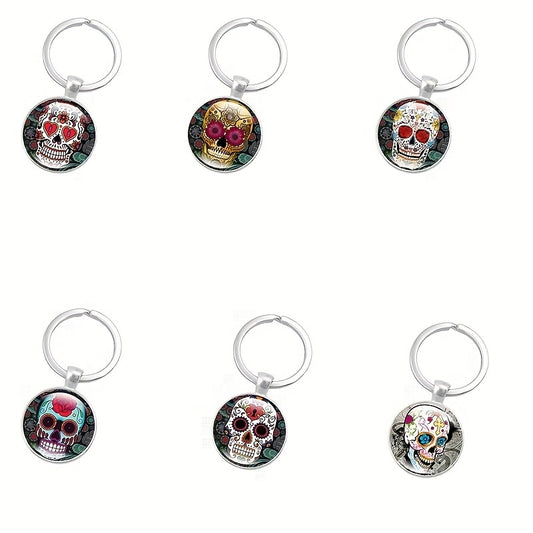 Mexican Sugar Skull Time Gem Keychain Pendant