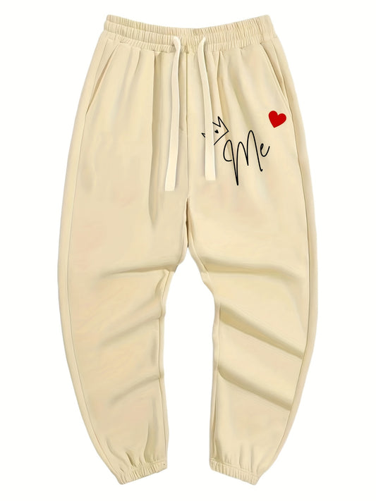 Crown Heart Print Men's Drawstring Pocket Sweatpants