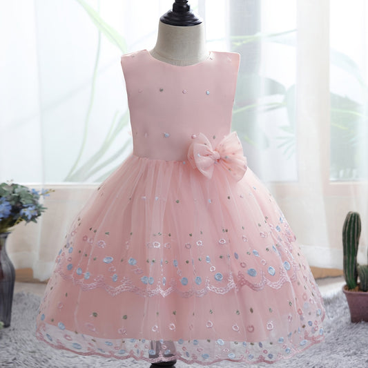 Baby Girls Floral Embroidery Sleeveless Mesh Princess Dress