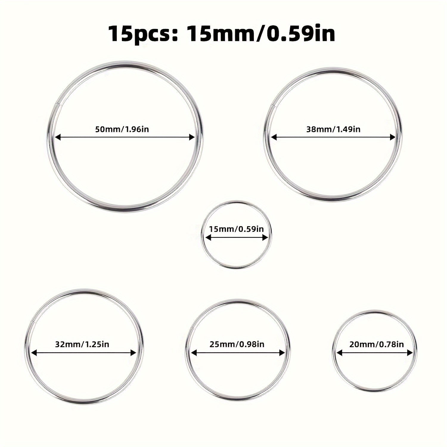 15pcs Metal O ring Keychain Bag Hanging Key Ring