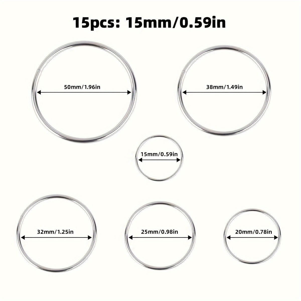 15pcs Metal O ring Keychain Bag Hanging Key Ring