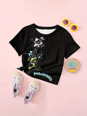 Girls Cartoon Graphic Short Sleeve T-shirt - Summer Gift