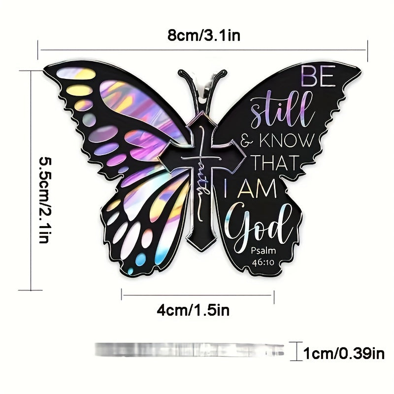 Purple Butterfly Cross Rearview Mirror Pendant Keychain Couple Gift