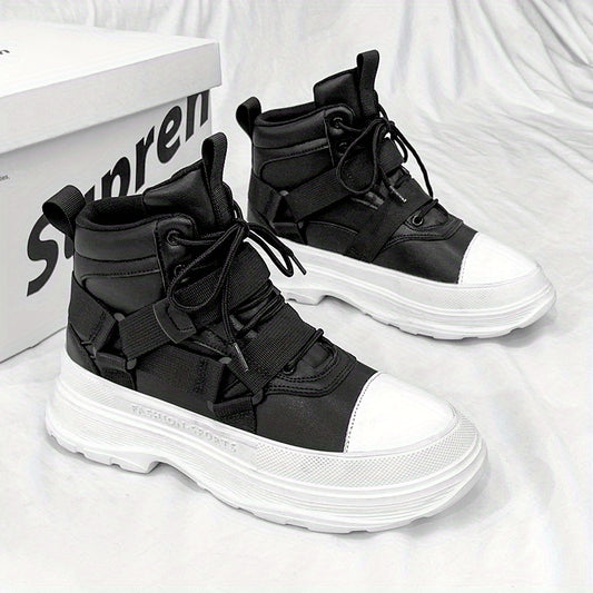 Men's Lace up Boots Casual Walking Shoes With Buckle