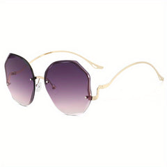 Large Rimless Sunglasses Round Gradient UV400 Sun Shades