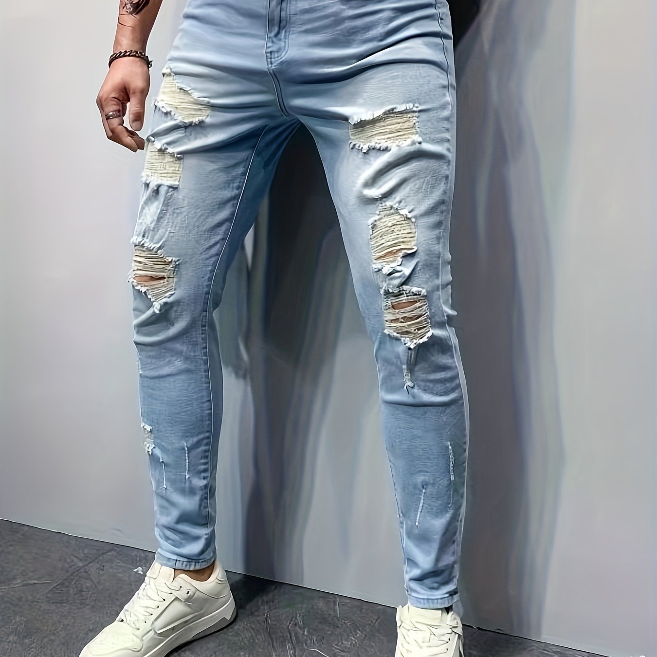 Men's Distressed Mid-Stretch Denim Jeans