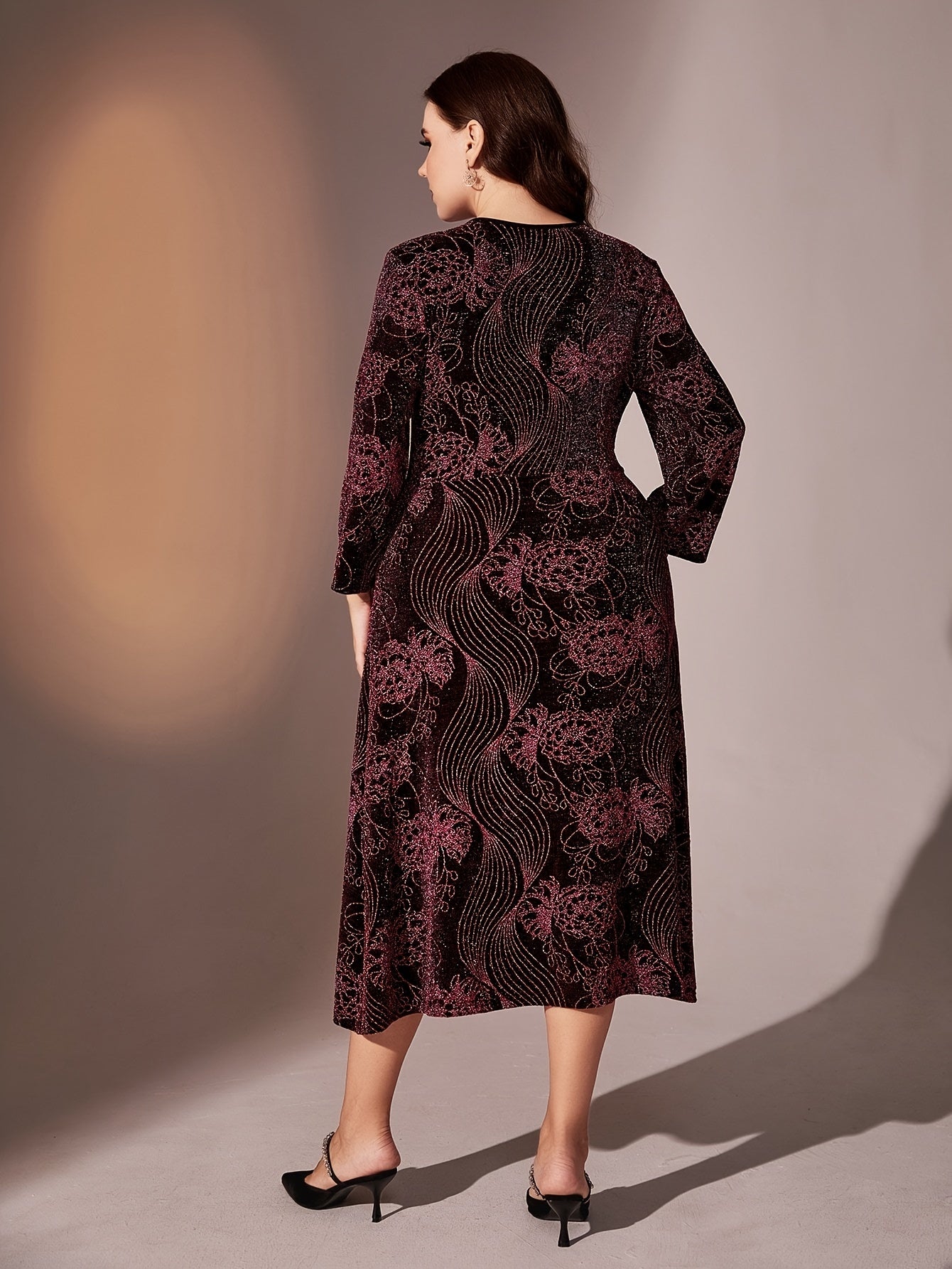  Glitter Floral Print Maxi Dress