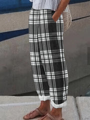 Women's Plus Plaid Print High Rise Loose Fit Trousers