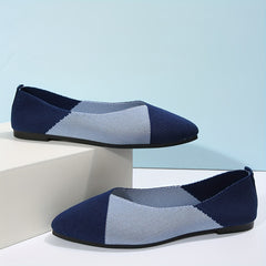 Colorblock Pointed Toe Knitted Slip On Ballet Flats