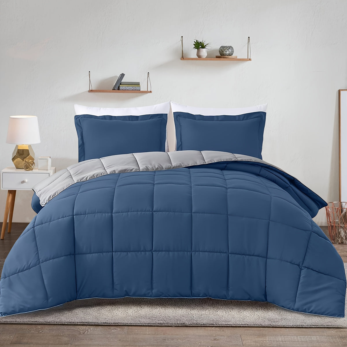 Solid Comforter Set 1 Comforter & 2 Pillow Shams Twin Full Queen King