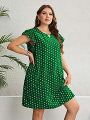Women's Plus Polka Dot Print Cap Sleeve Dress