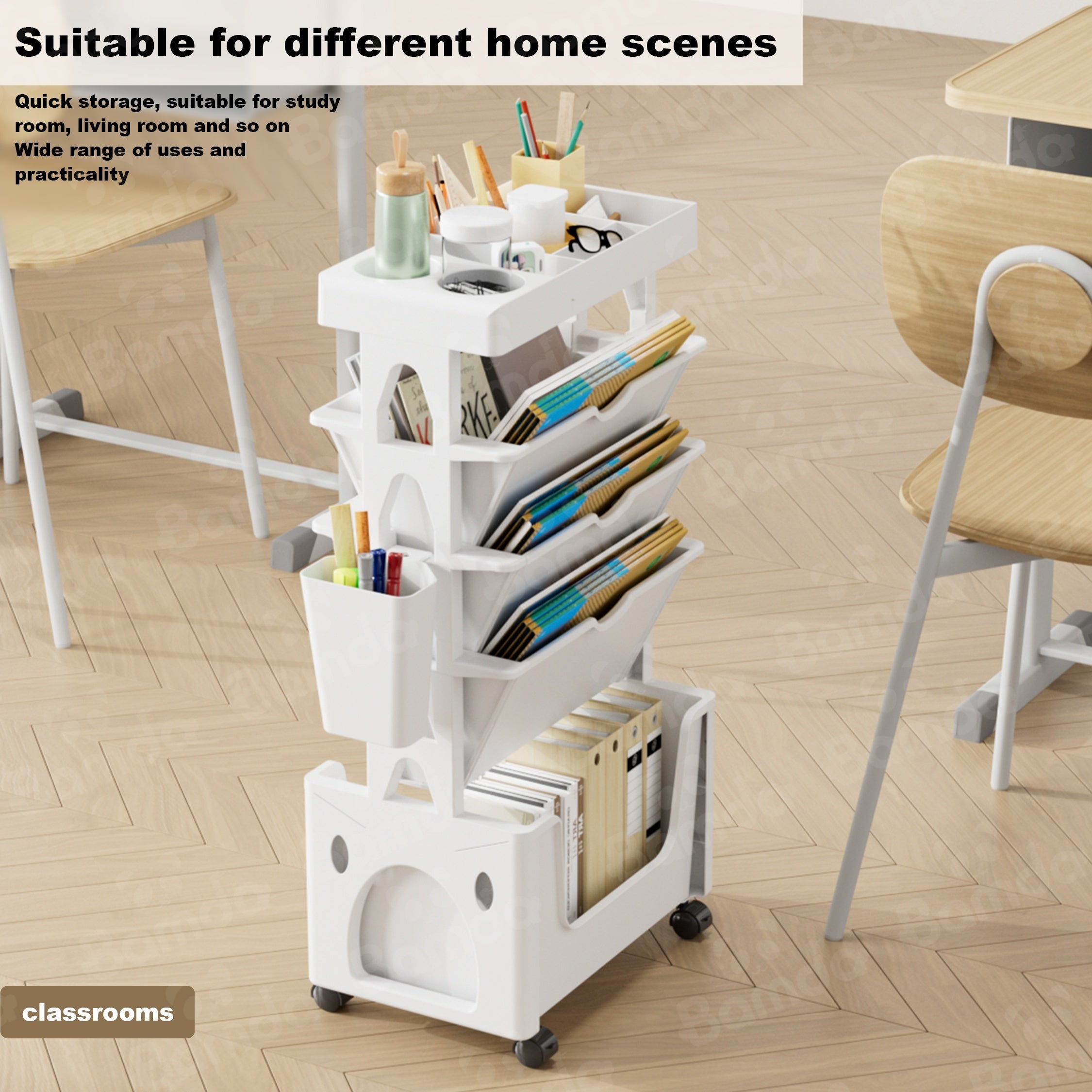 Large Capacity Movable Bookshelf for Home and Office
