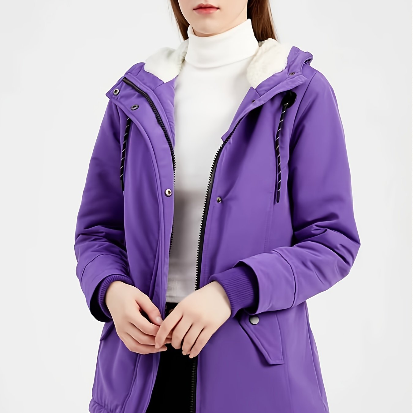Solid Hood Thicken Parkas Long Coats Casual Coat For Fall & Winter