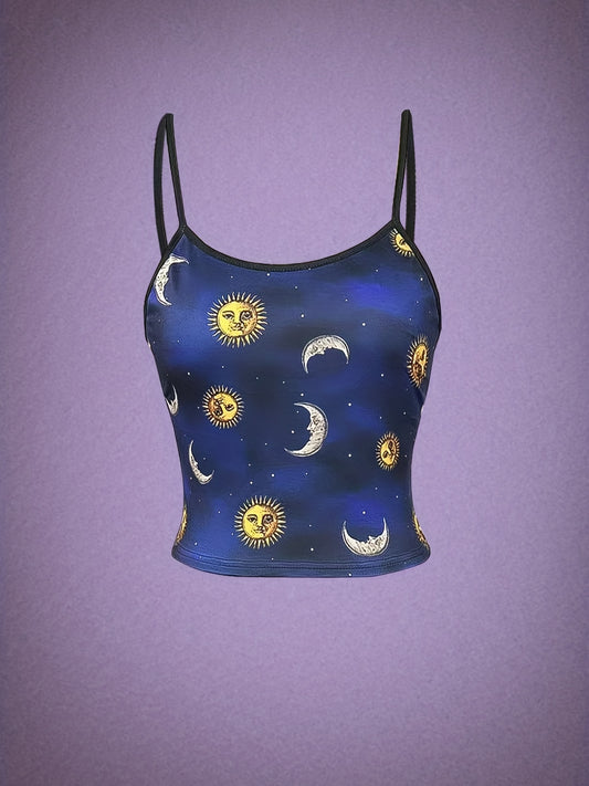 Halloween Moon & Sun Print Cami Top Gothic Summer Sleeveless Top