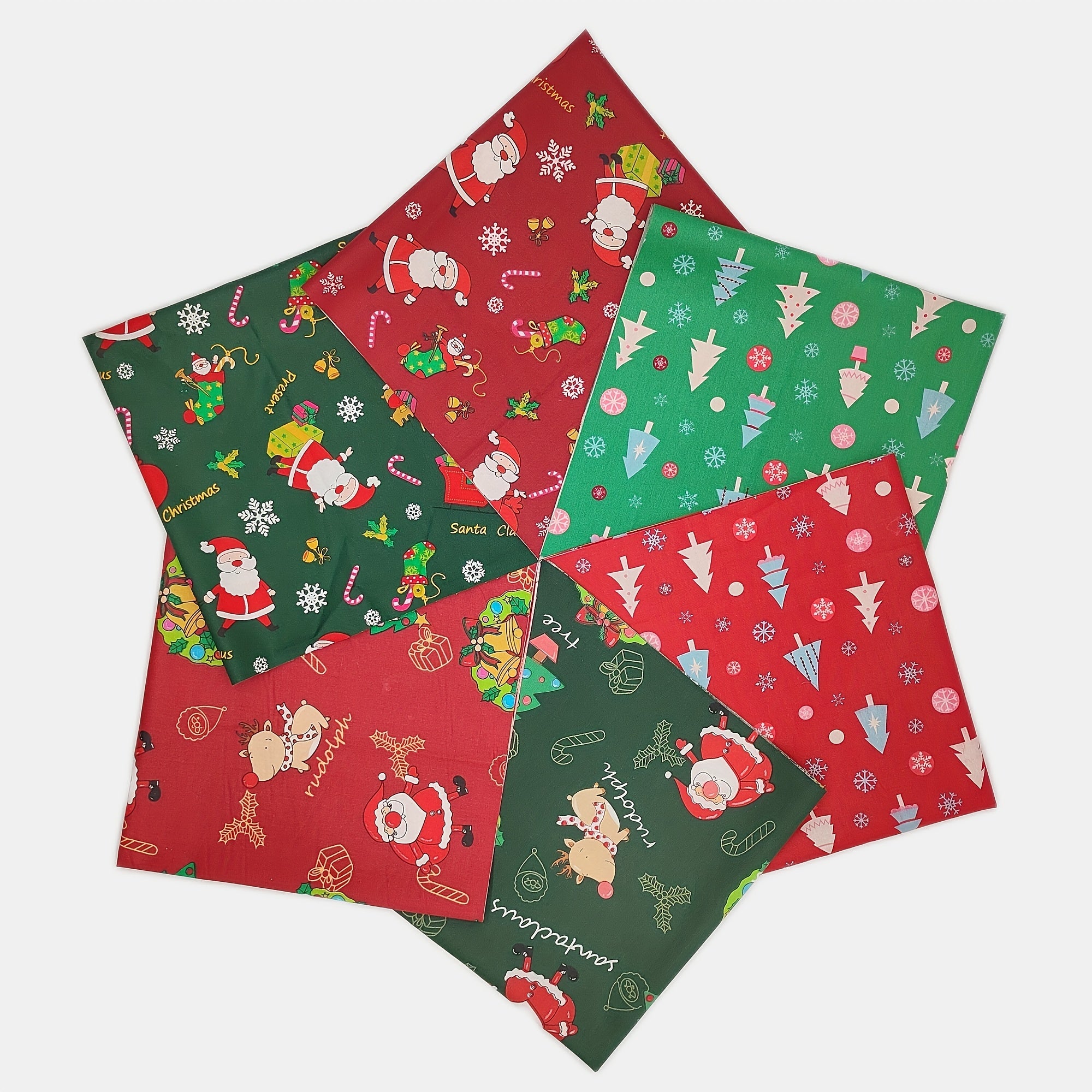 6pcs Christmas Series Twill Cloth Set for DIY Sewing Scrapbooking Quilting Craft