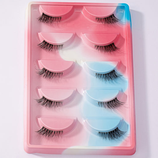 5 Pairs Natural Crossed Wispy False Eyelashes 11mm Transparent Stem