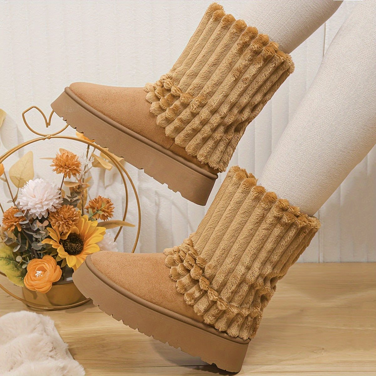 Women's Plush Lined Snow Boots Casual Thermal Furry Snow Shoes