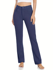 Solid Pants With Pockets Sports Fitness Yoga Running