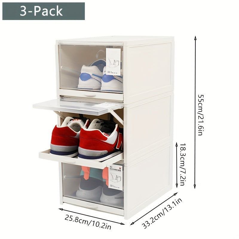 3pcs Pull out Shoe Storage Box Transparent Dust-proof Organizer