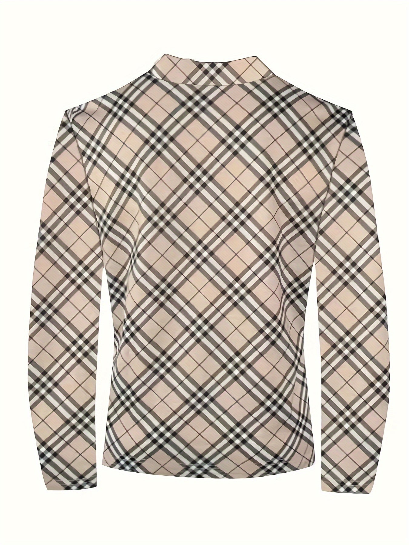  Plaid Print Long Sleeve Split Collar Blazer