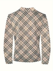  Plaid Print Long Sleeve Split Collar Blazer