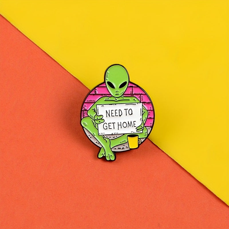 Green Alien Wandering Earth Red Brick Wall Yellow Cup Cartoon Punk Brooch