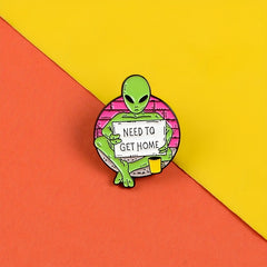 Green Alien Wandering Earth Red Brick Wall Yellow Cup Cartoon Punk Brooch
