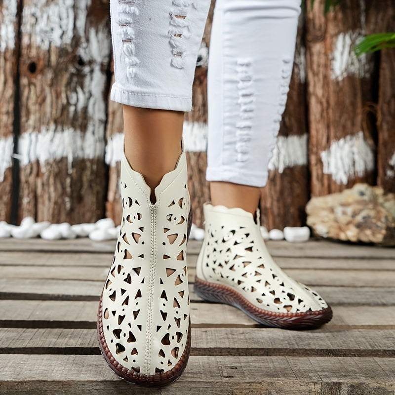 Women's High Top Hollow Out Flat Sandals Casual Faux Leather Shoes