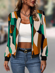 Geo Print Zip Up Jacket for Women