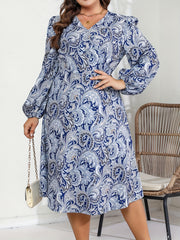  Paisley Print Long Sleeve Midi Dress