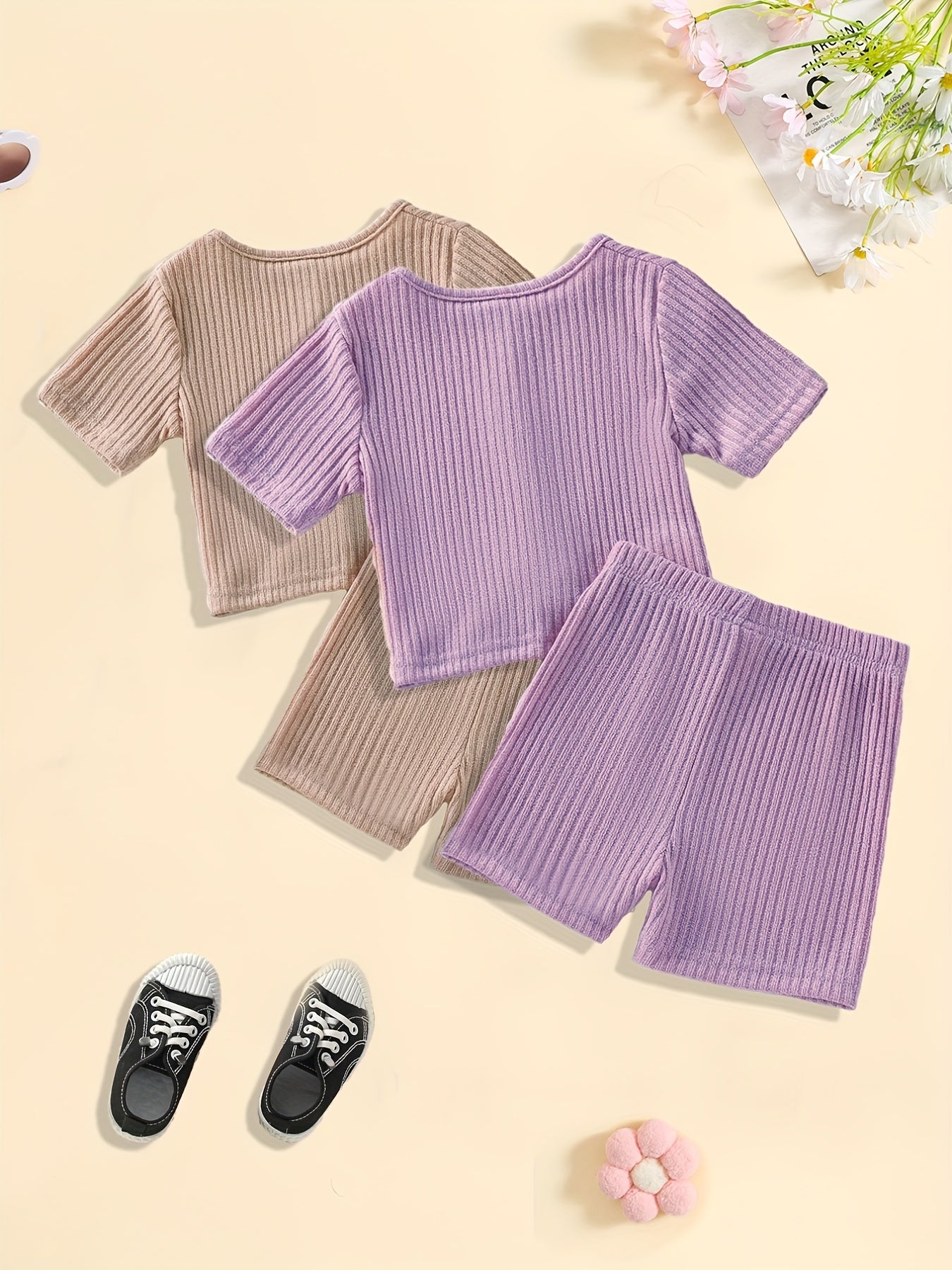 2pcs Toddler Girls Clothes Knot Front Tee Shorts Set