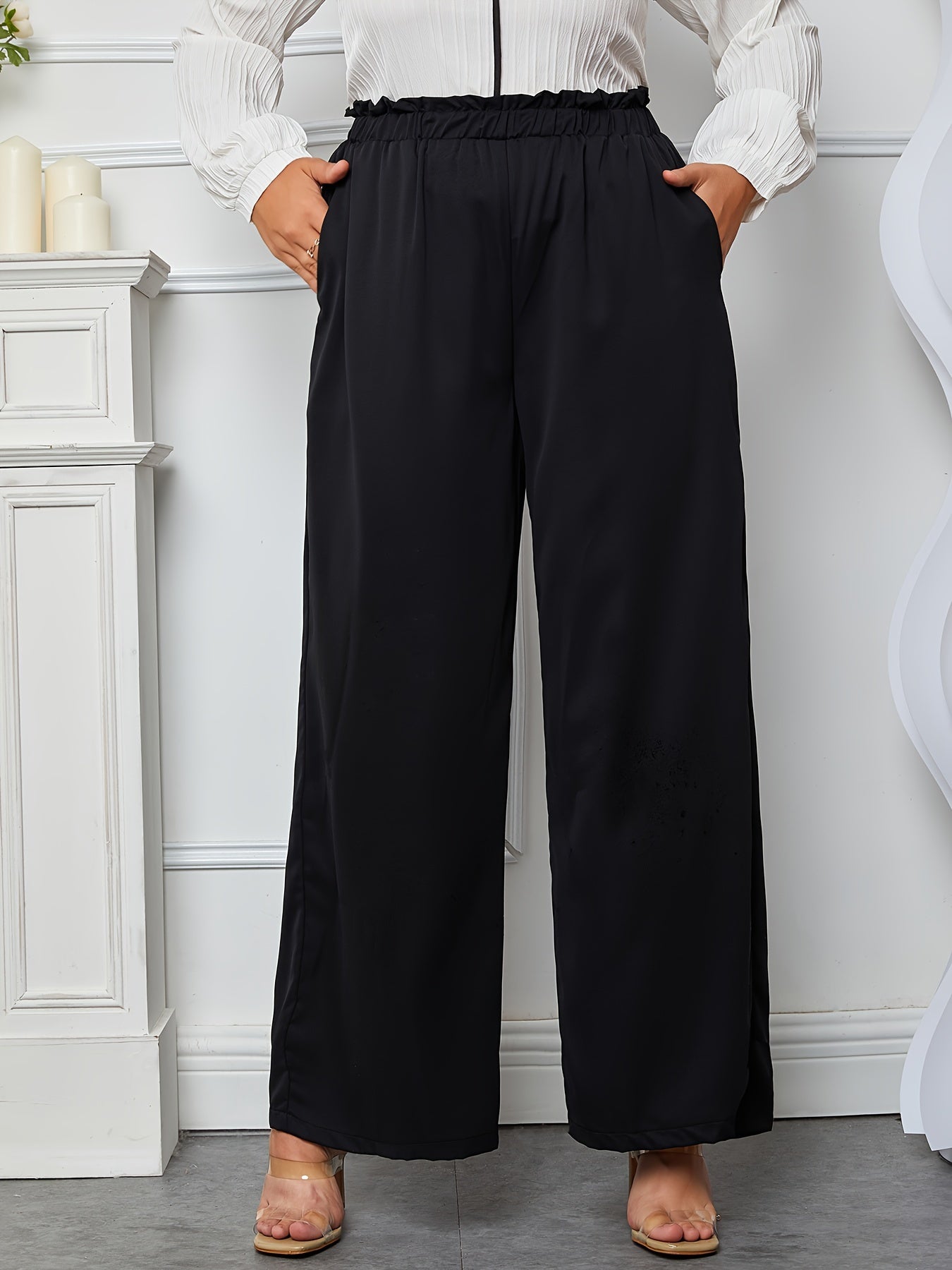  High Rise Wide Leg Trousers With Pockets