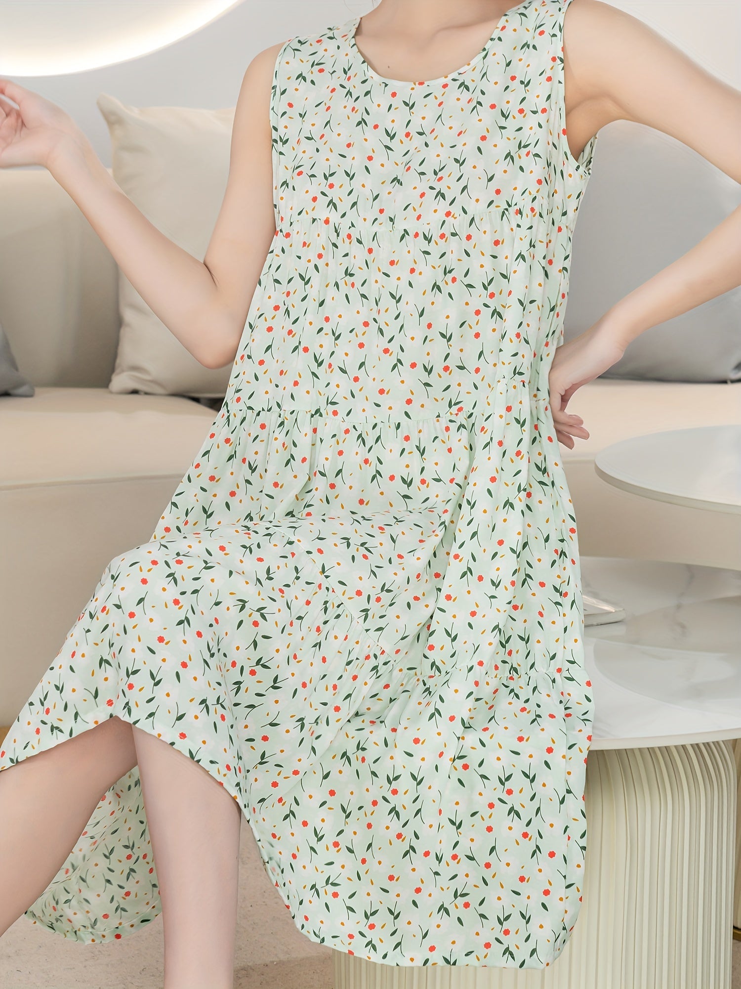 Floral Print NightDress Sleeveless Pajama Dress Women's Sleepwear