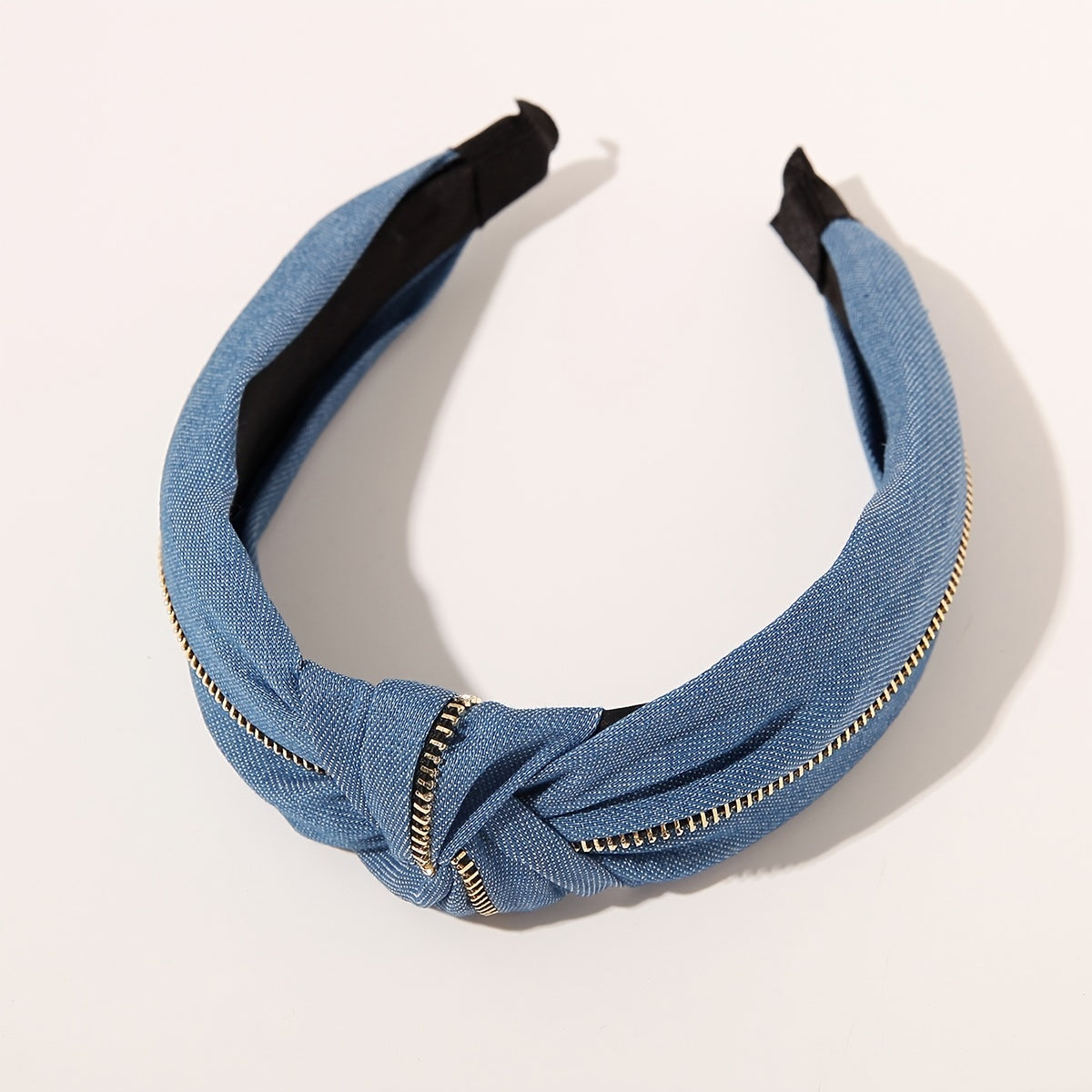 Women Jeans Zipper Headbands With Twist Knot Wide Turban Headwraps Hair Band