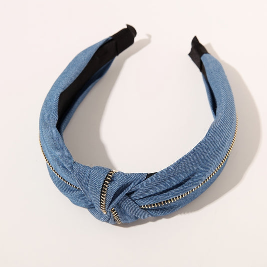Women Jeans Zipper Headbands With Twist Knot Wide Turban Headwraps Hair Band
