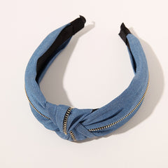 Women Jeans Zipper Headbands With Twist Knot Wide Turban Headwraps Hair Band