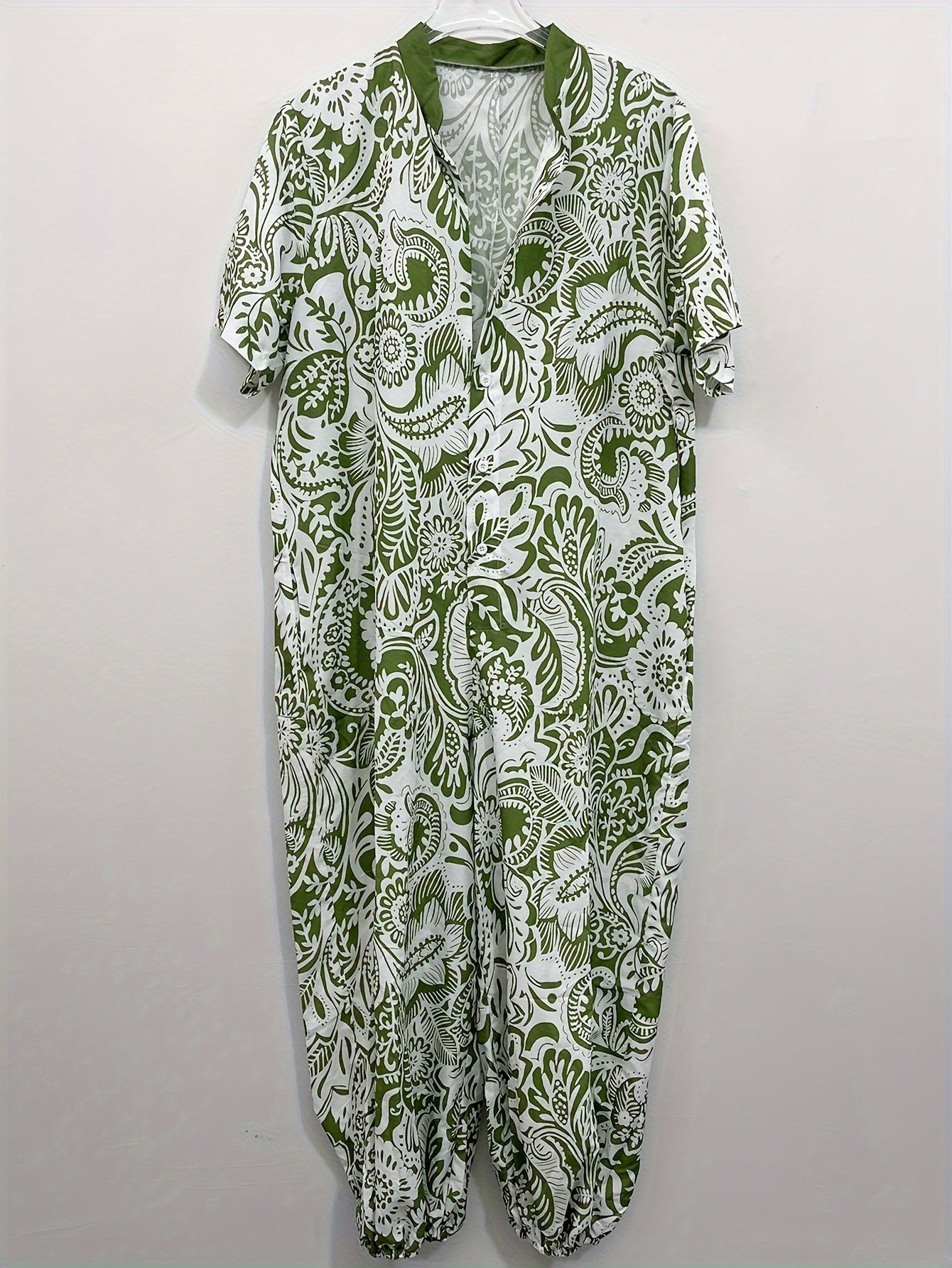  Floral Print Button Up Short Sleeve Jumpsuit