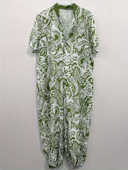  Floral Print Button Up Short Sleeve Jumpsuit