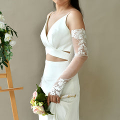 Bride Wedding Arm Sleeve Long Floral Sheer Cuff for Brides Formal Events