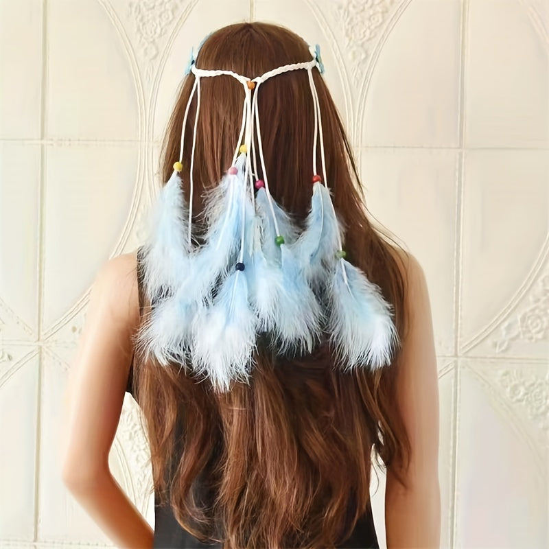 Boho Feather Tassel Headband Seaside Vacation Hair Accessory