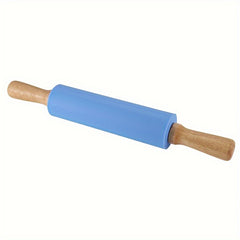Silicone & Wood Rolling Pin Non Stick Dough Roller Kitchen Utensil