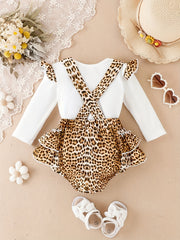 2pcs Baby Girl Leopard Print Romper & Briefs Set