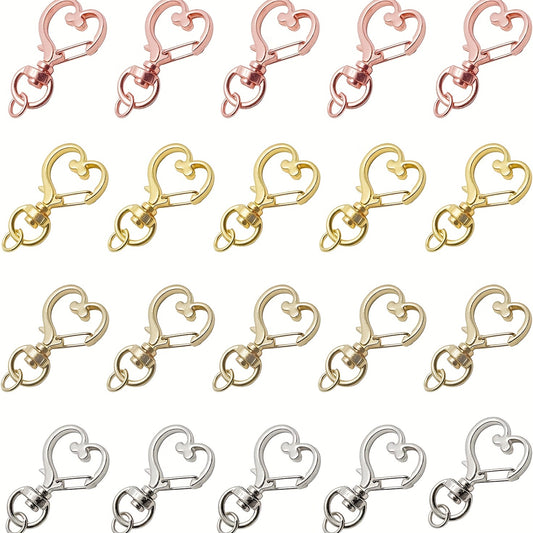 20PCS Heart Shape Keychain Clip Metal Keychain Pendant Bag Accessories