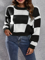  Colorblock Round Neck Sweater