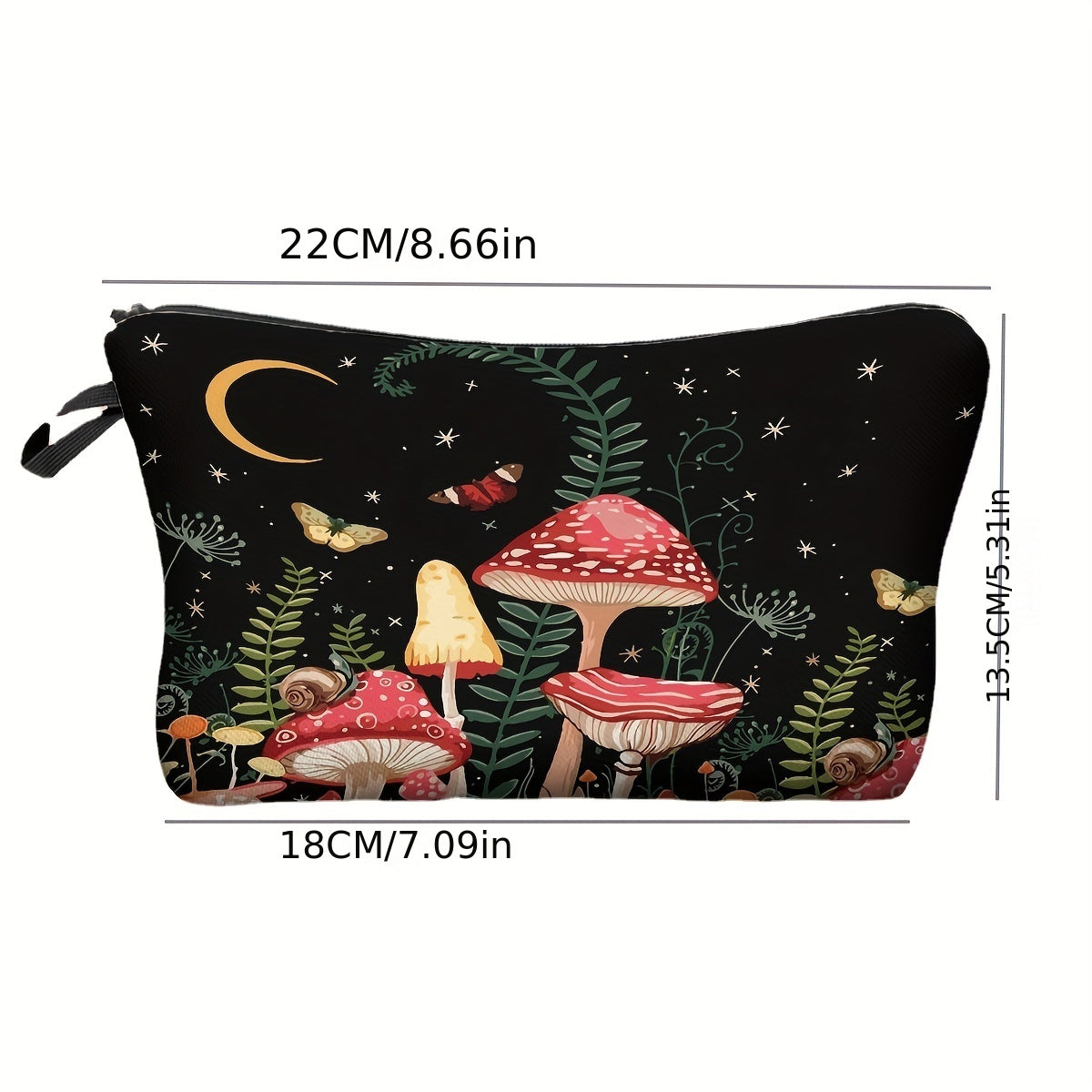 Small Moon Mushroom Print Makeup Bag for Women Waterproof Clutch Handbag