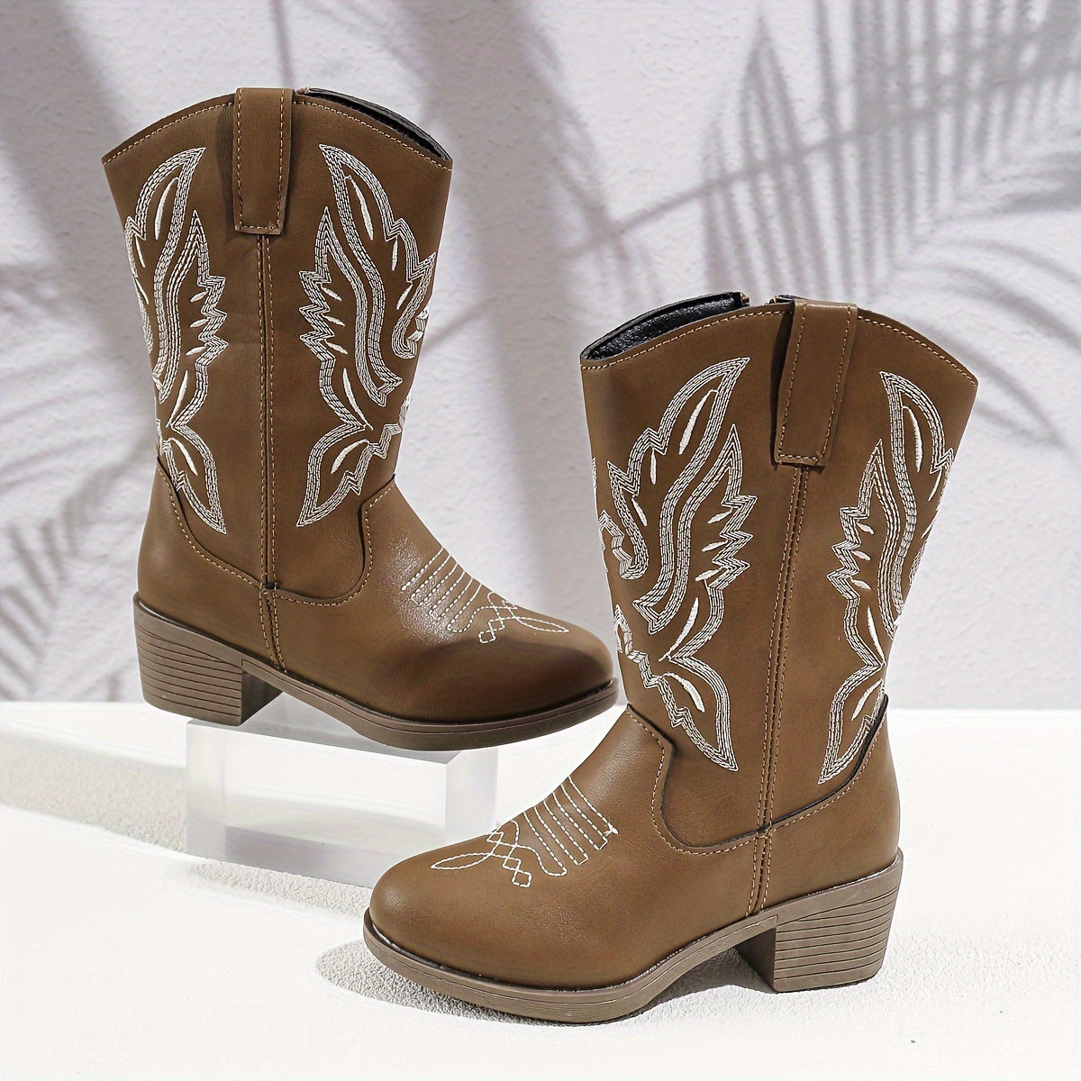 Vintage Floral Embroidered Boots Lightweight Zipper Closure