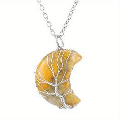Moon Necklace Fortune Tree Natural Stone Amethyst Pendant