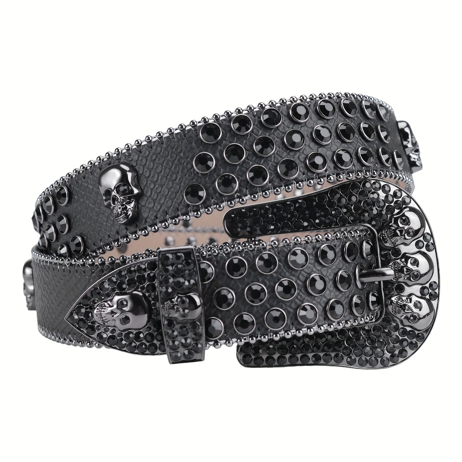 Sparkle Rhinestone Skull Belt Men's Denim Crystal Studs Jeans